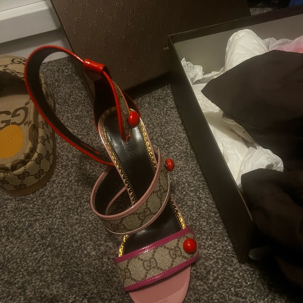 Gucci Sandals with Red and Pink Straps